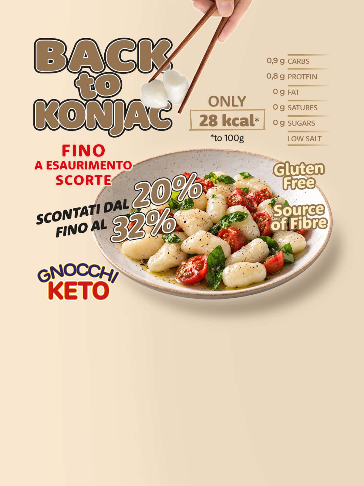 Back to Konjac: gnocchi keto di konjac, solo 28 kcal, scontati dal 20% al 32% - Lo Gnocco Famiglia Li Vecchi