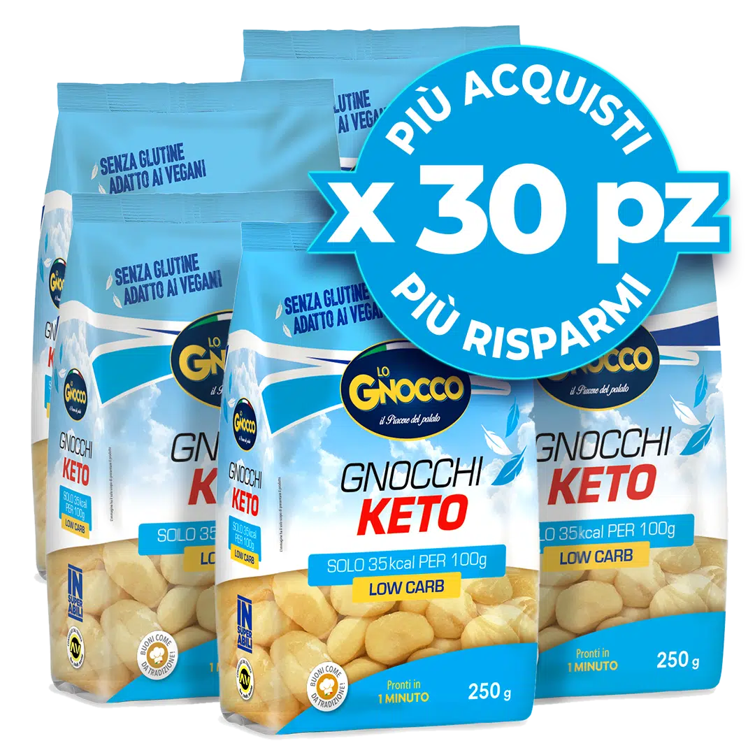 Promozione 40 confezioni Gnocchi Keto Lo Gnocco: low carb, senza glutine e vegani, solo 35 kcal per 100g.