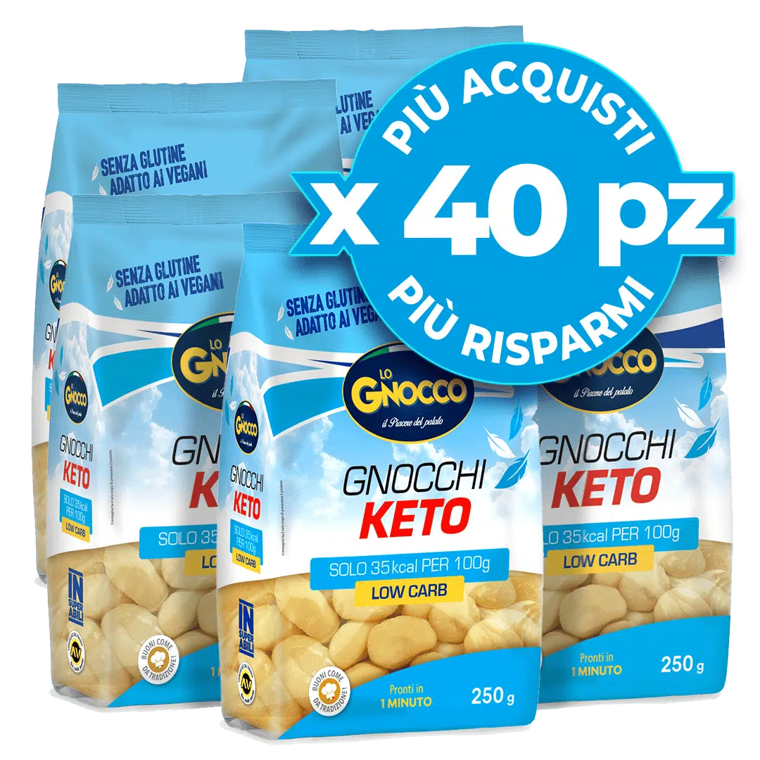 Promotion 40 packs Keto Lo Gnocchi: low carb, gluten-free and vegan, only 35 kcal per 100g.