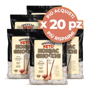 Offerta 20 confezioni Konjac Gnocchi chetogenici Lo Gnocco: vegani, senza glutine, solo 28 kcal per 100g, formato da 200g