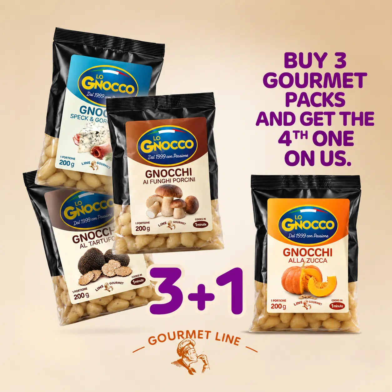 3+1 Gourmet Line promo: buy 3 Gourmet packs and get the 4th one on us